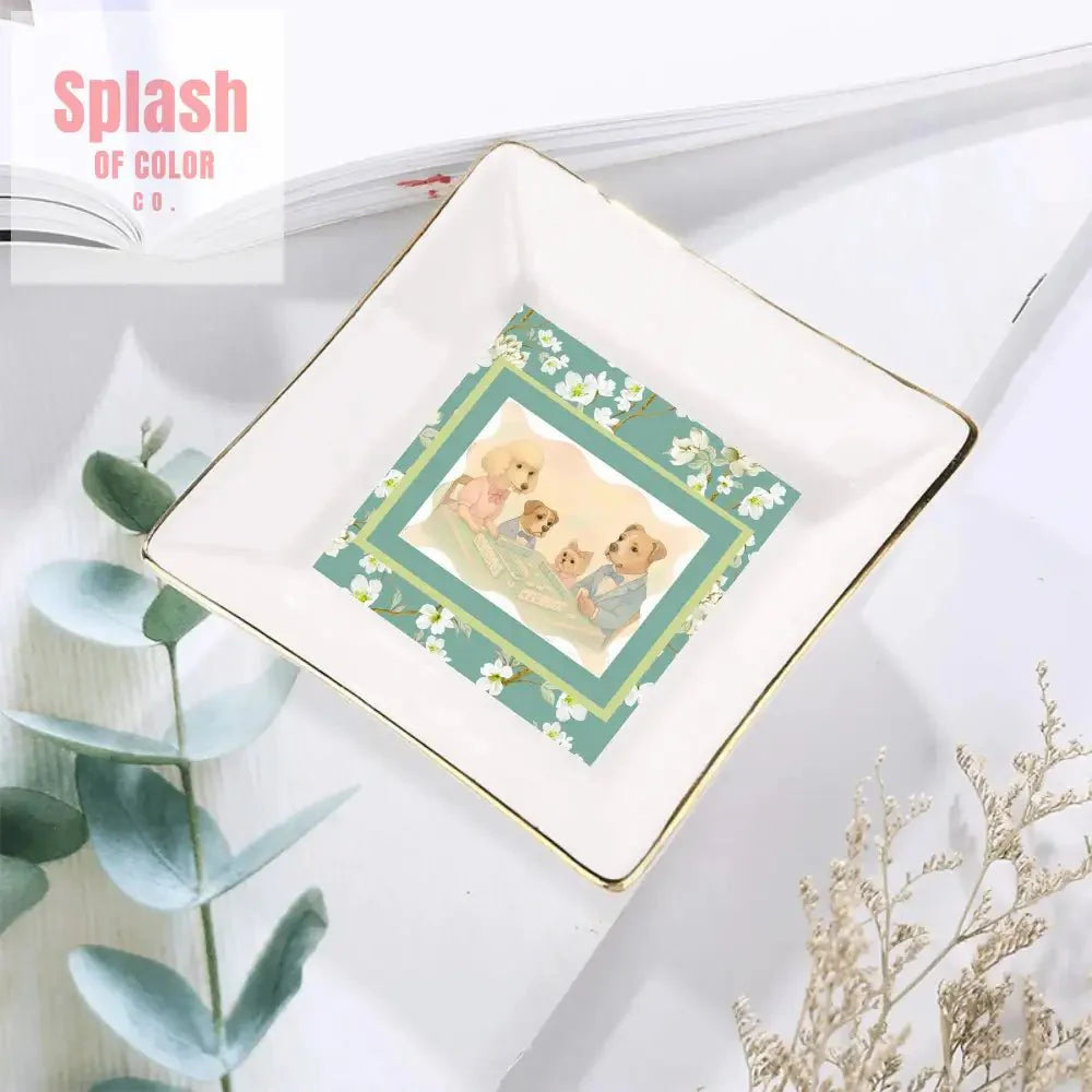 Fynny Dogs Playing Mahjong Floral Dessert Appetizer Party Plates