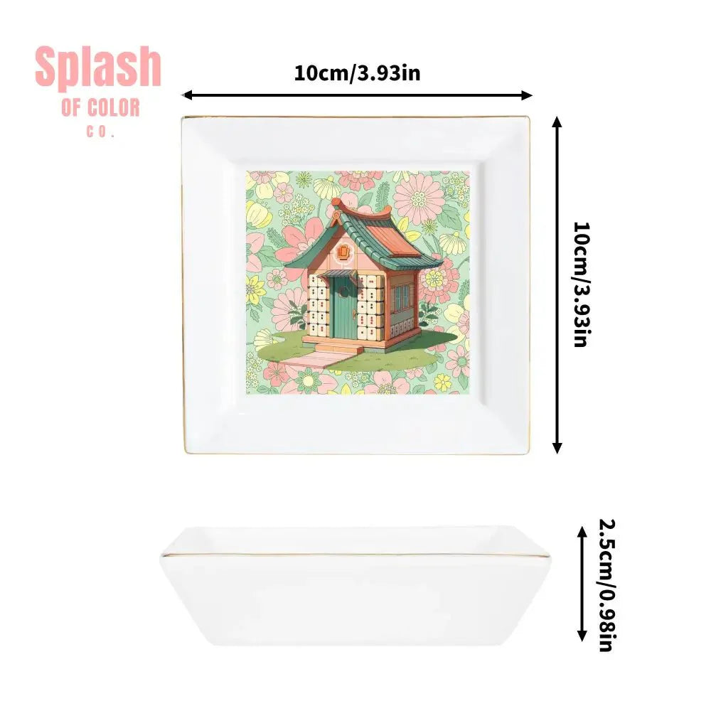 Mahjong Appetizer Dessert Plates With Cottage Floral Mahjong Tile House Design