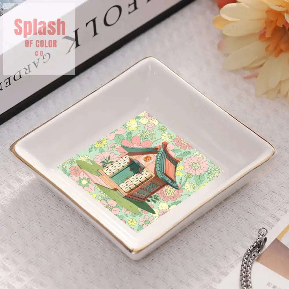 Mahjong Appetizer Dessert Plates With Cottage Floral Mahjong Tile House Design