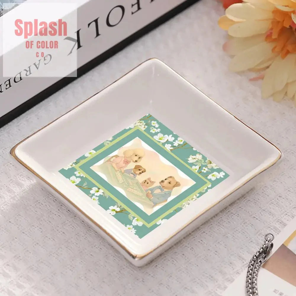 Fynny Dogs Playing Mahjong Floral Dessert Appetizer Party Plates