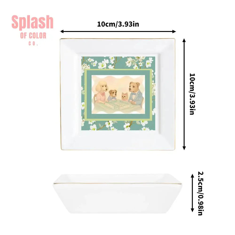 Fynny Dogs Playing Mahjong Floral Dessert Appetizer Party Plates