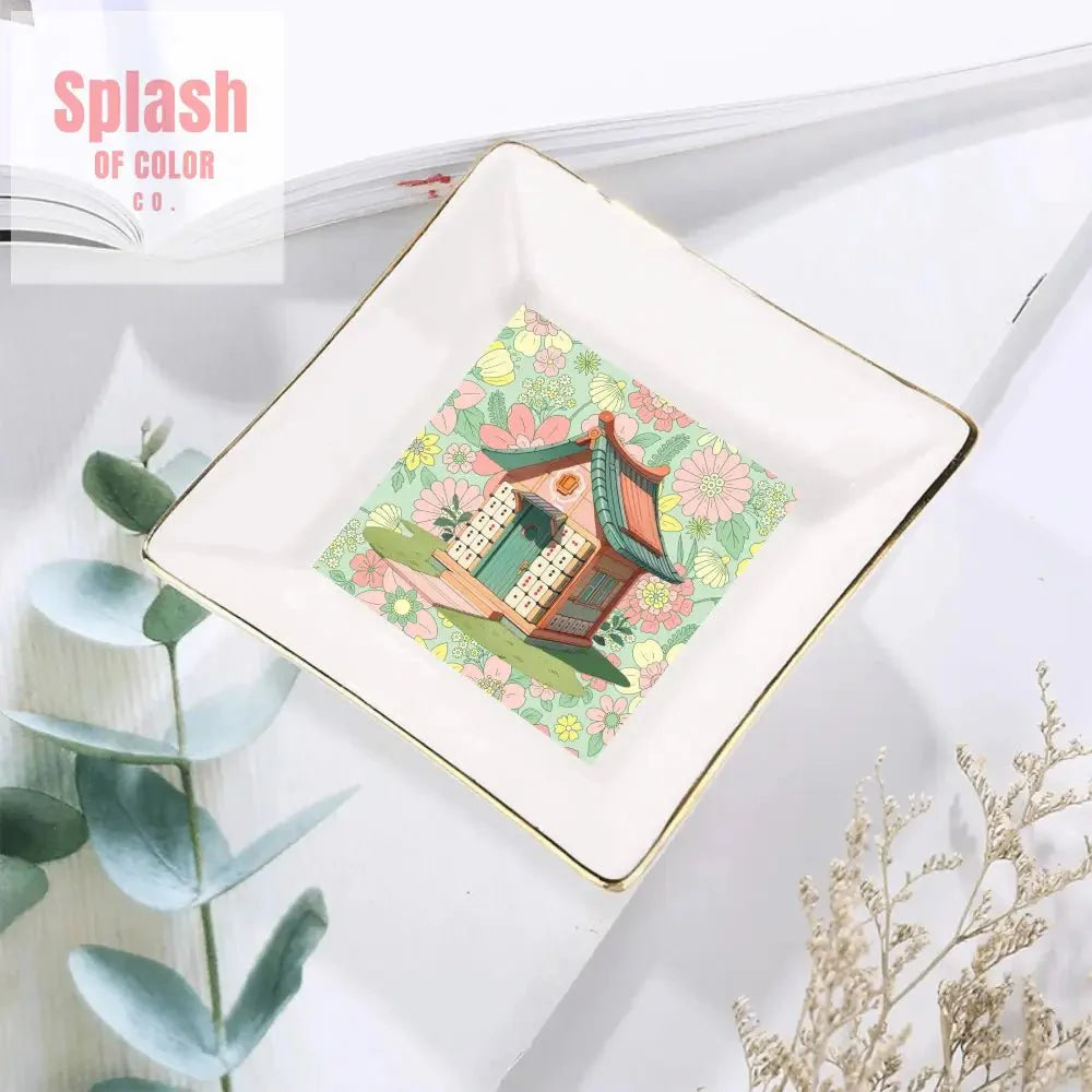 Mahjong Appetizer Dessert Plates With Cottage Floral Mahjong Tile House Design
