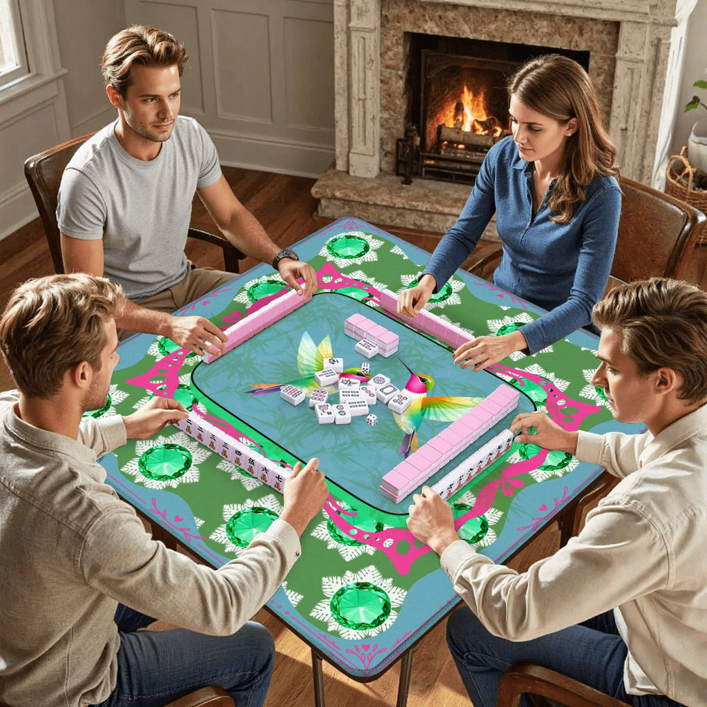Emerald Mahjong Mat, Flutterbird Mat, Preppy Pink, Green Blue Floral
