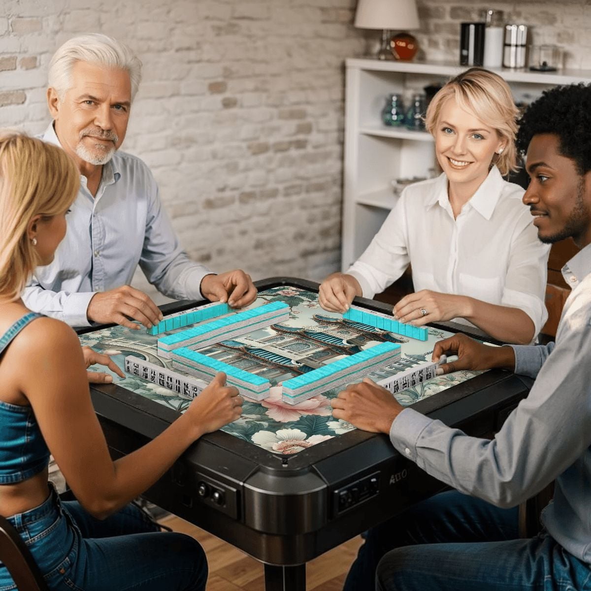 Asian Pagoda Gardens Chinoiserie Mahjong Mat