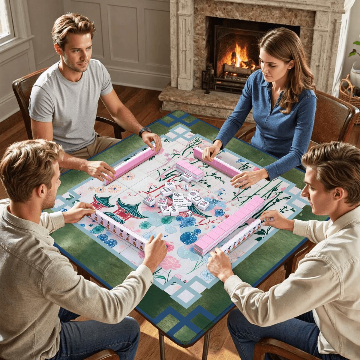 Malachite Mahjong Mat Asian Motif