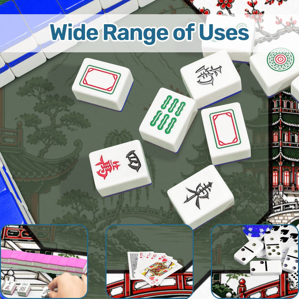Asian Chinoiserie Pagoda Black, Red Green Mahjong Mat