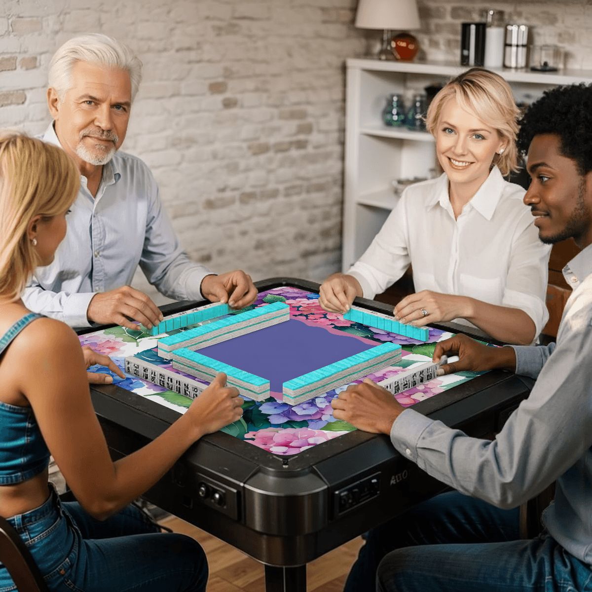 Watercolor Hydrangea Blooms In Purple Pink Pastel Mahjong Mat