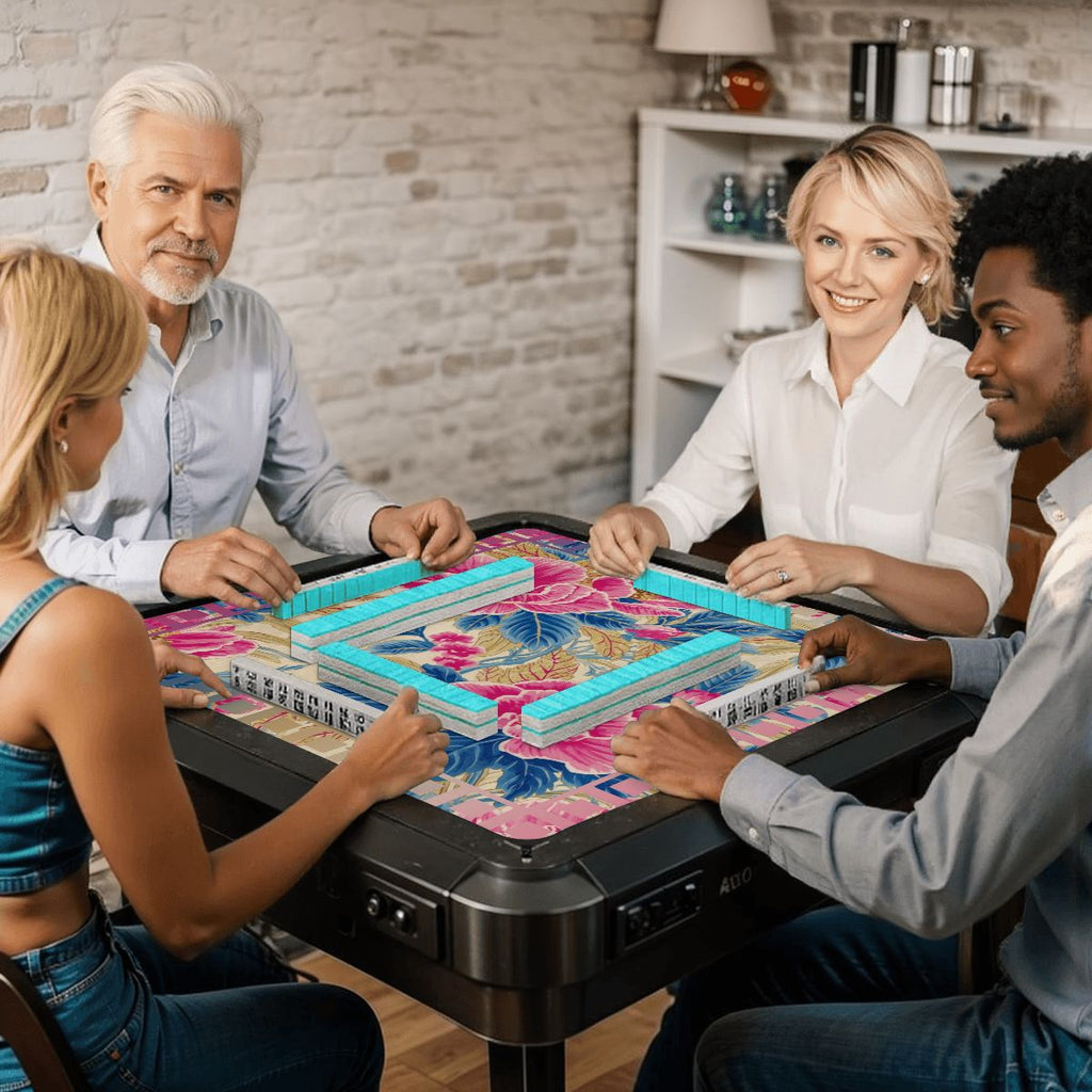 The Secret Garden Floral Pink, Blue Mahjong Mat