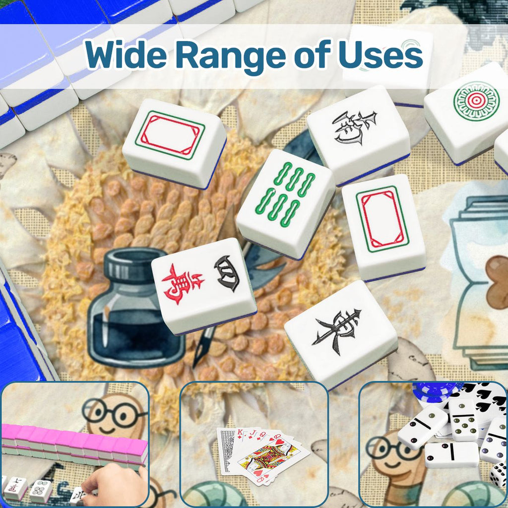 Once Upon A Mahjong Ink And Ivory Faux Embroidered Book Worm Mahjong Mat