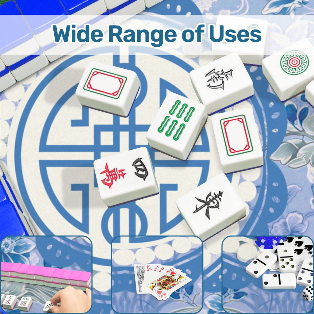 Asian Blue Chinoiserie Mahjong in the Moon Garden Mahjong Mat
