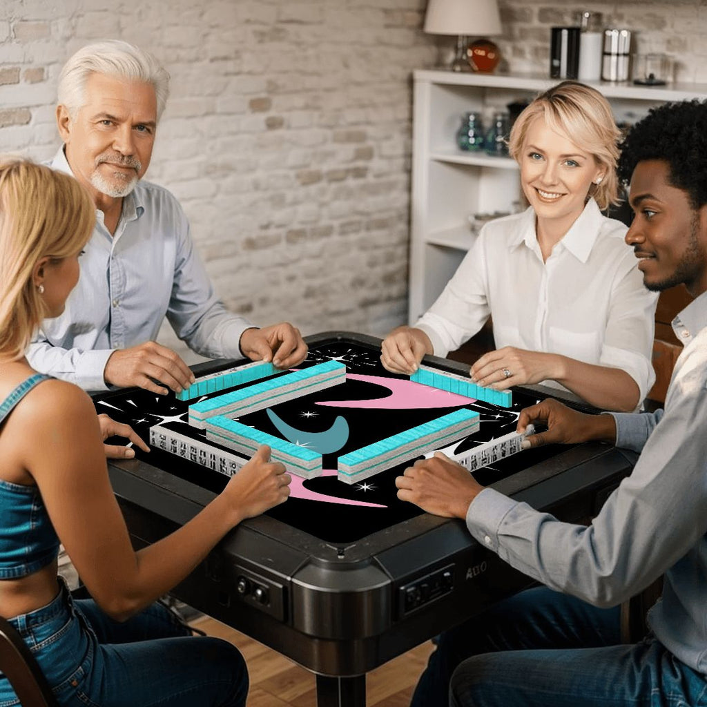 Sky Rockets In Flight, Black Modern Mahjong Mat