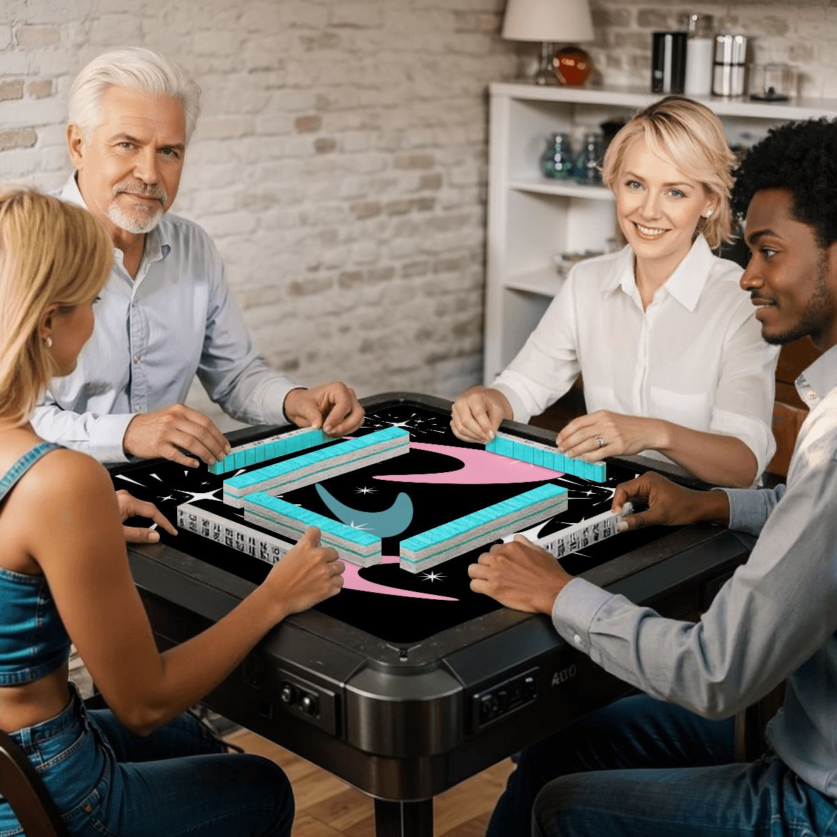 Sky Rockets In Flight, Black Modern Mahjong Mat
