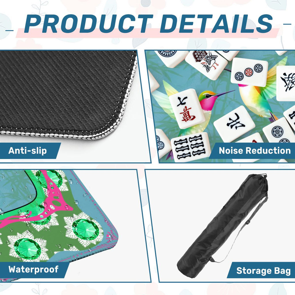 Emerald Mahjong Mat, Flutterbird Mat, Preppy Pink, Green Blue Floral