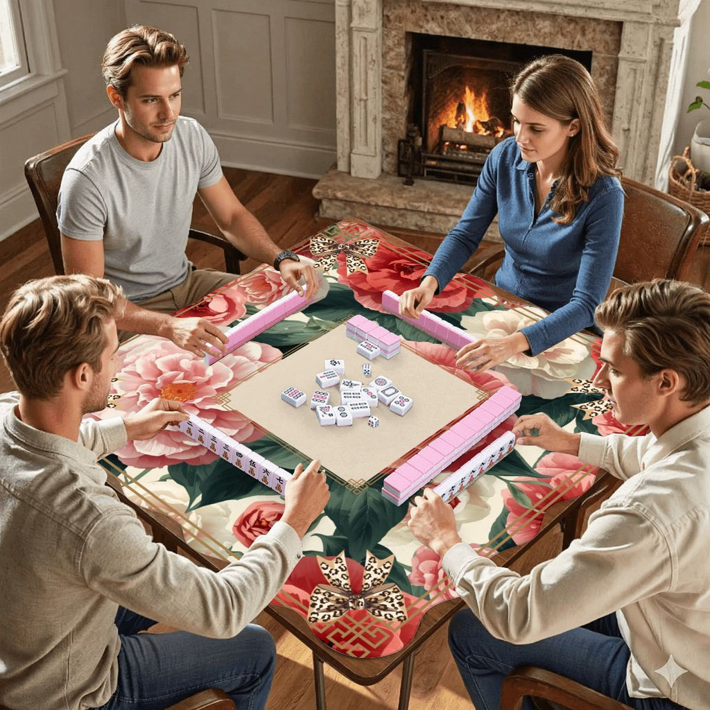 Floral Charleston Camellias Scalloped Mahjong Mat