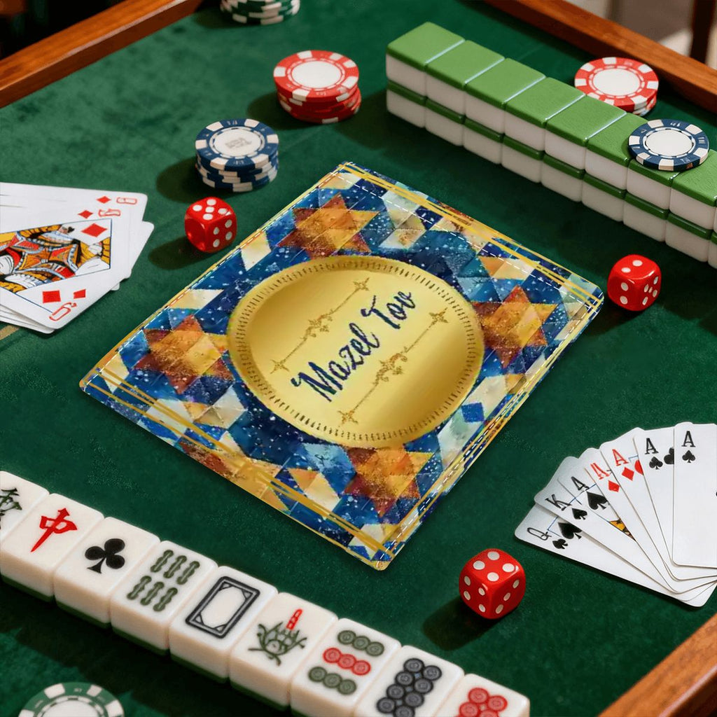 Mazel Tov Jewish Gold Gilded 4 Mahjong Card Holder with Line Finder