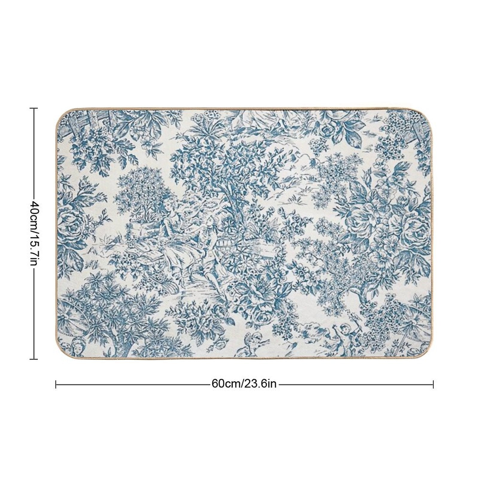 Powder Blue Romantic Flowers French Toile Design  Absorbent Bath Mat