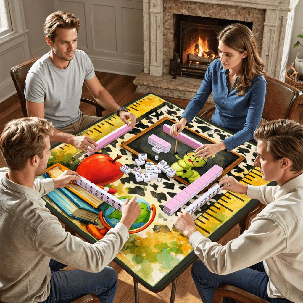 Lucky Schoolhouse Teacher Mahjong Mat, Watercolor Designed With Whimsy