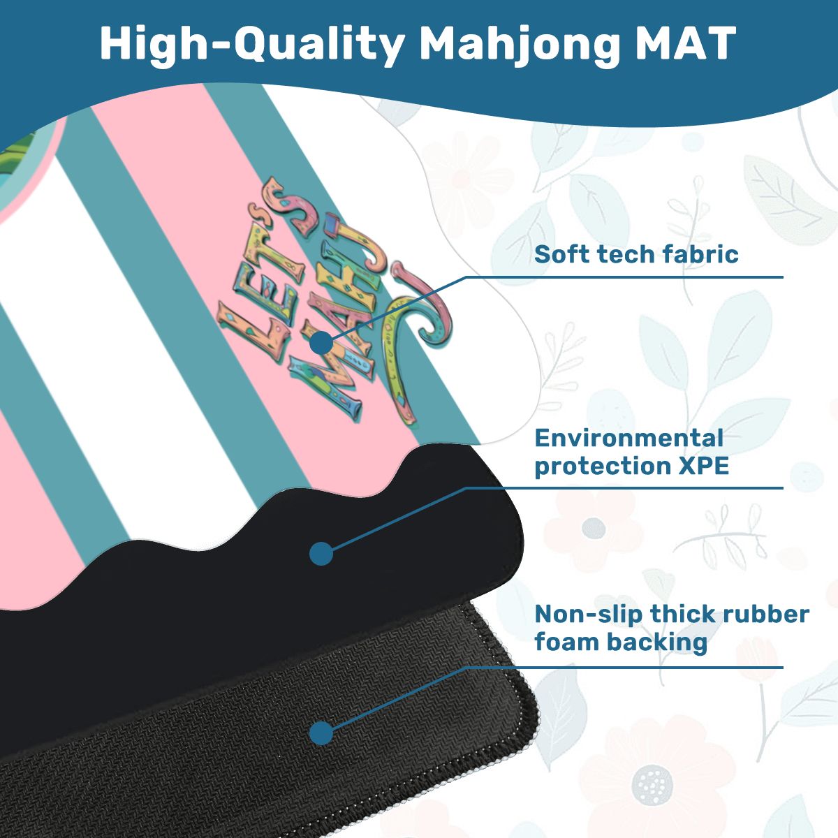 Let's Mahj Tropical Flamingo Pink And White Striped Scalloped Mahjong Mat