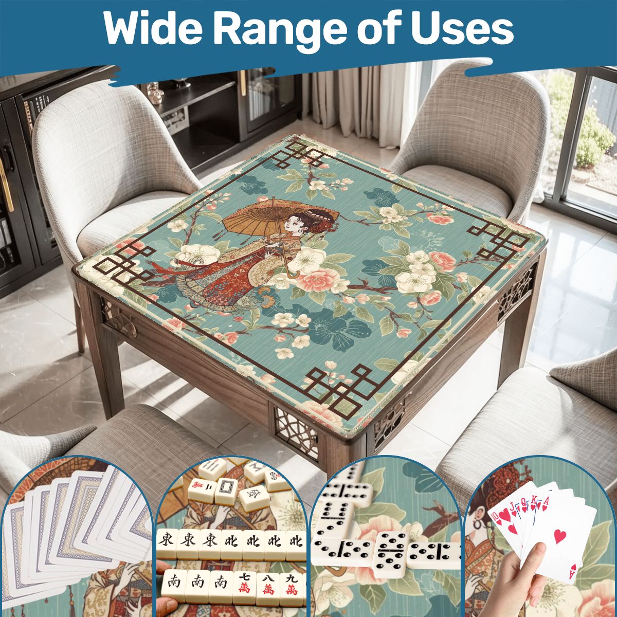 April Showers Asian Geisha Cherry Blossoms Vintage Inspired Mahjong Mat