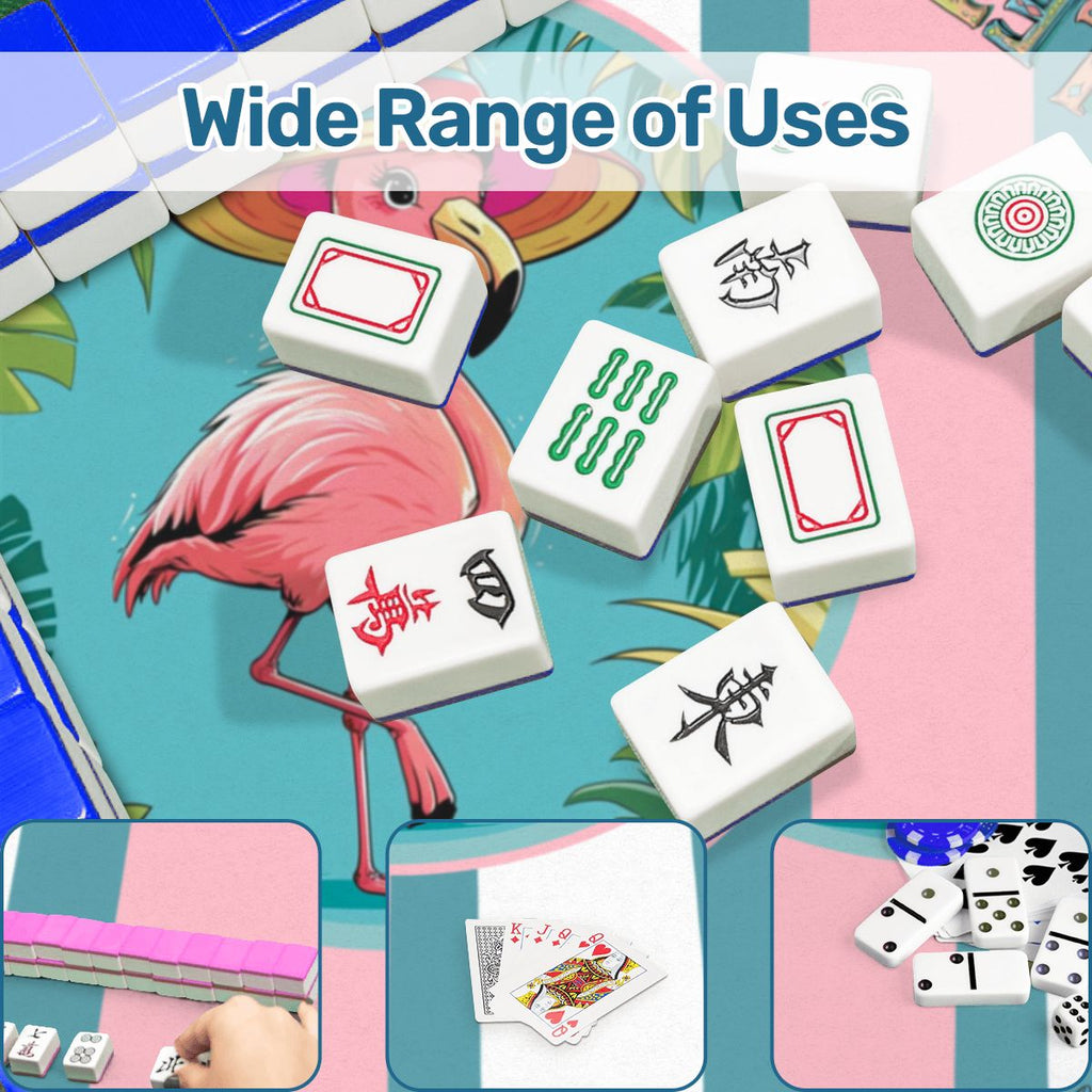 Let's Mahj Tropical Flamingo Pink And White Striped Scalloped Mahjong Mat