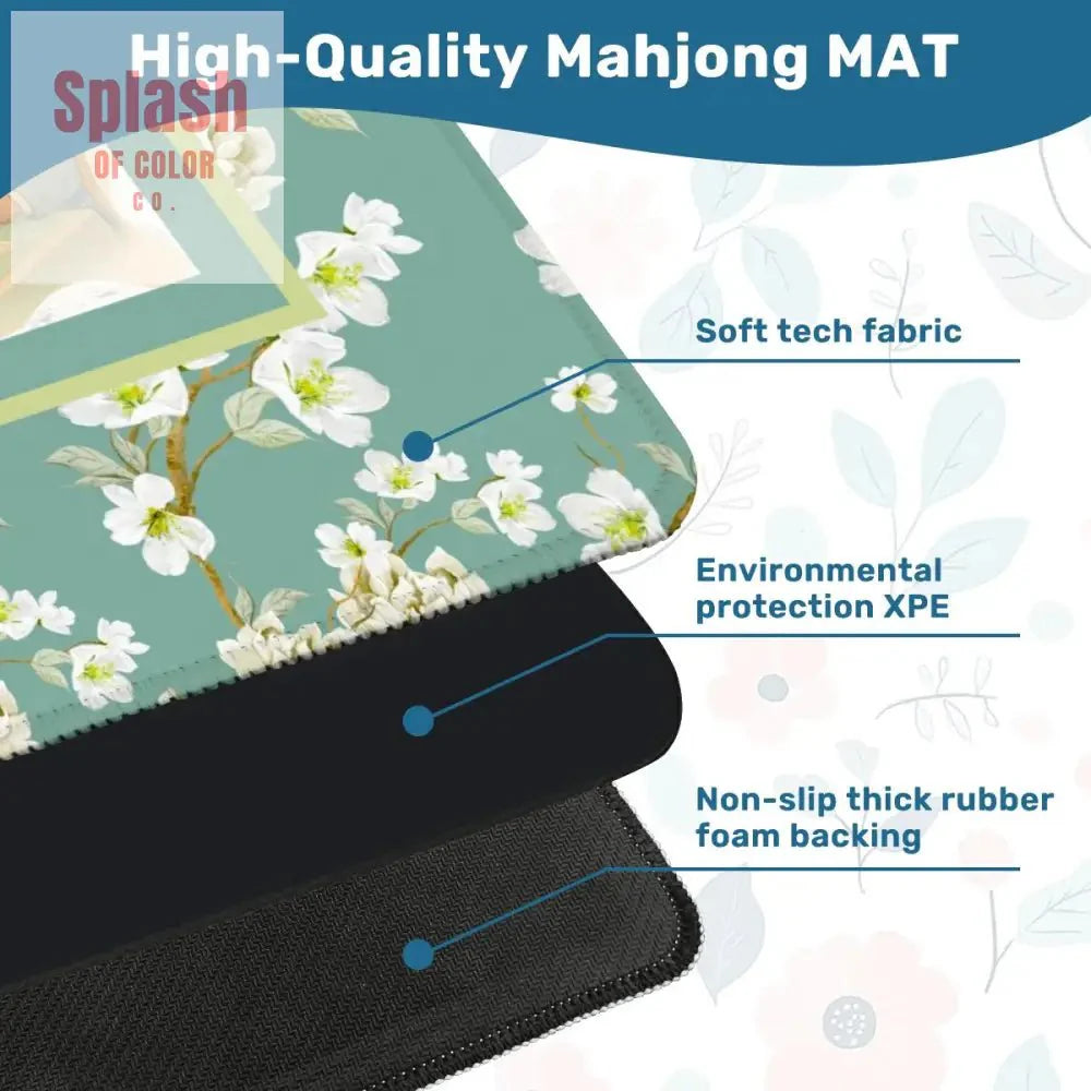 Dogs Playing Mahjong Mat Whimsical Floral Asian Designed Neoprene Mahj Mat