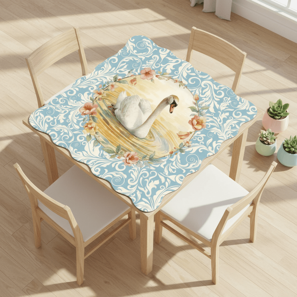 On Golden Pond Swan Floral Scalloped Mahjong Mat