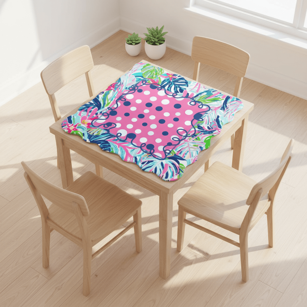 Preppy Whimsical Pastel Polka Dots Scalloped Mahjong Mat