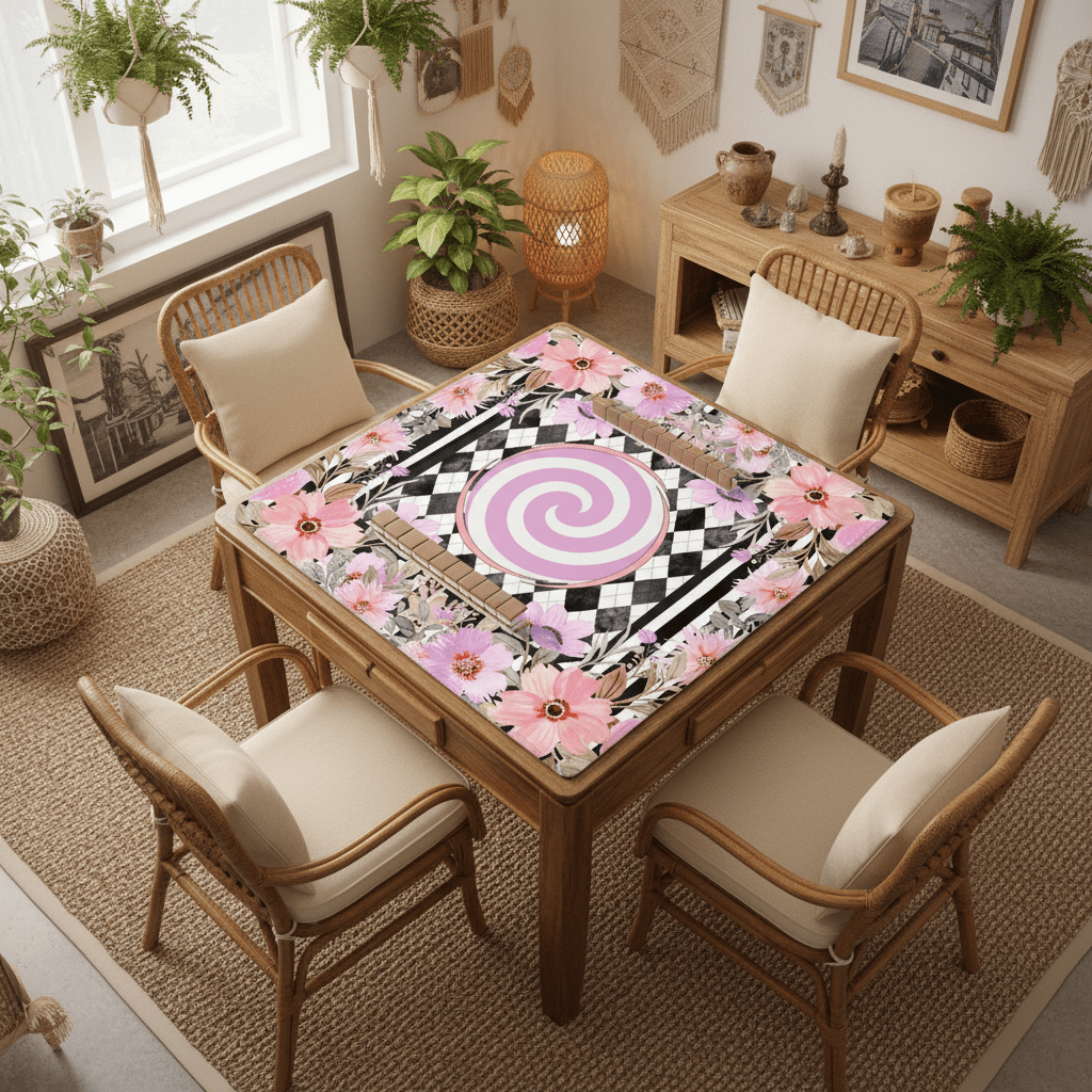 Harlequin Romance Floral Preppy Mahjong Mat