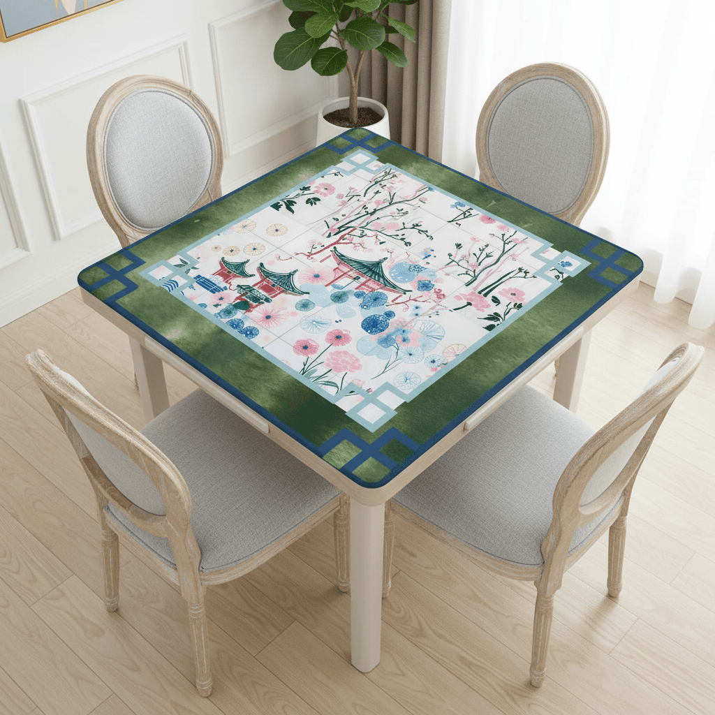 Malachite Mahjong Mat Asian Motif