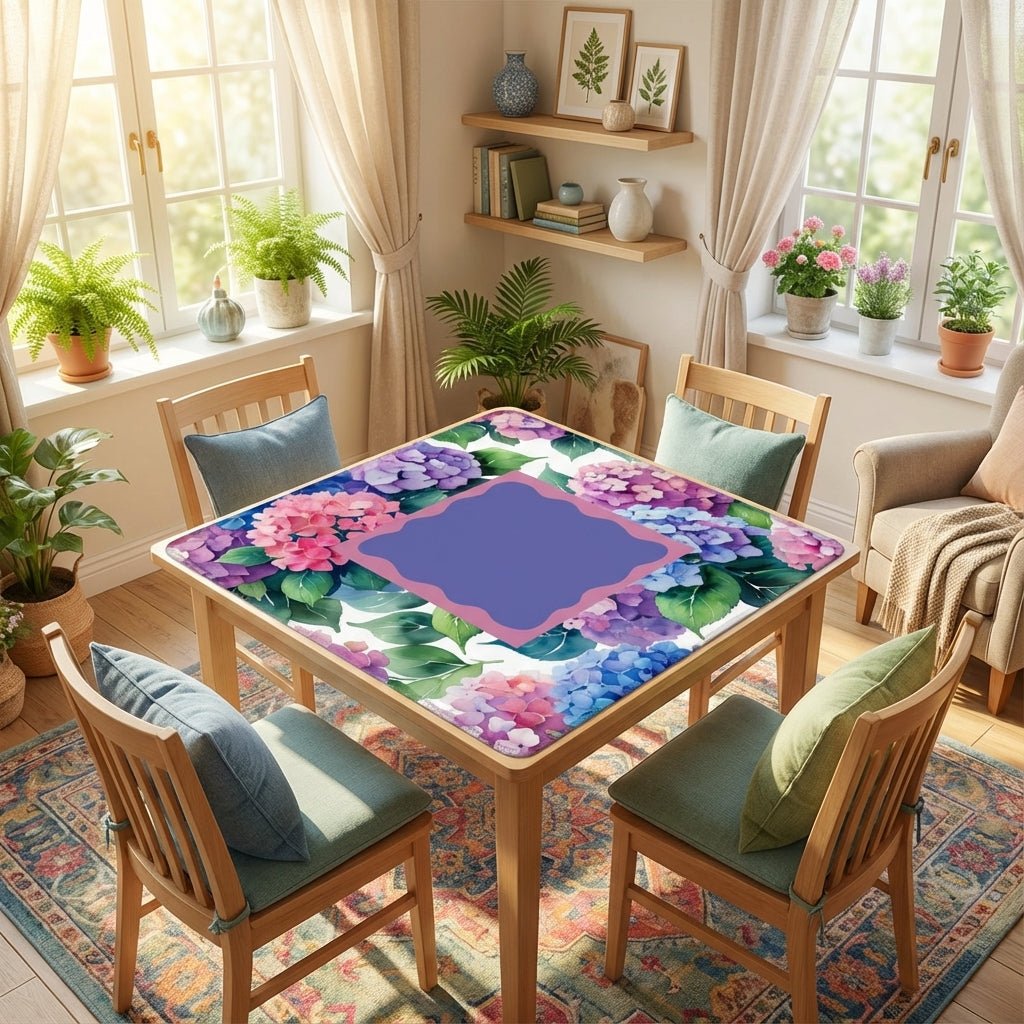 Watercolor Hydrangea Blooms In Purple Pink Pastel Mahjong Mat