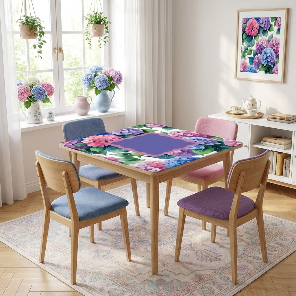 Watercolor Hydrangea Blooms In Purple Pink Pastel Mahjong Mat