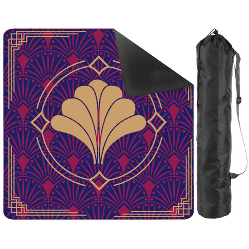 Art Deco Mahjong Mat, Blue Burgundy Gold Gilded