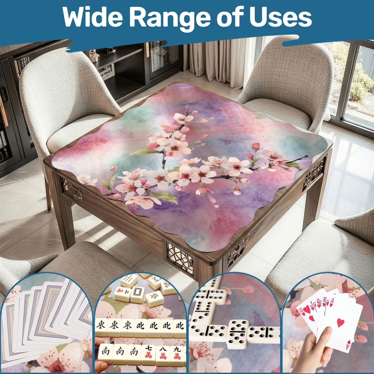 Blossoms In Bloom Dainty Watercolor Plaid Scalloped Mahjong Mat