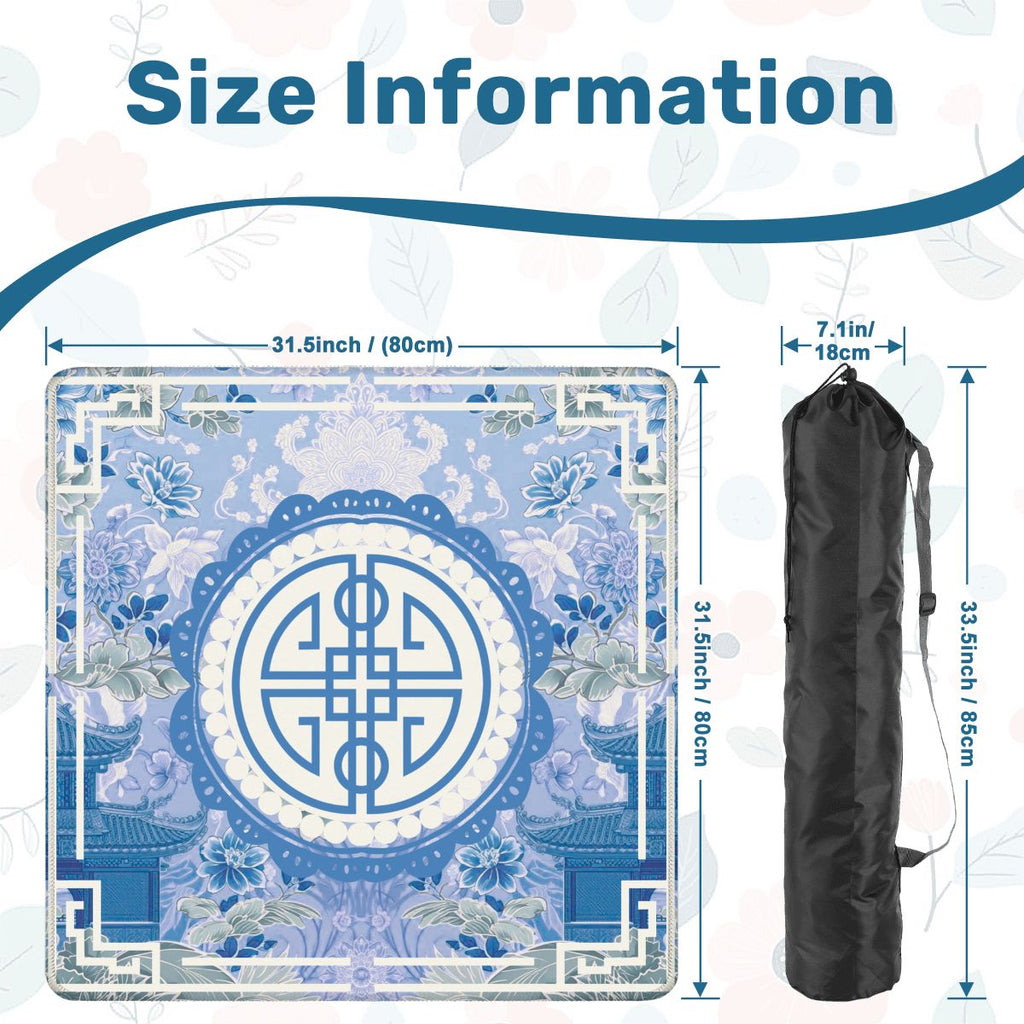 Asian Blue Chinoiserie Mahjong in the Moon Garden Mahjong Mat