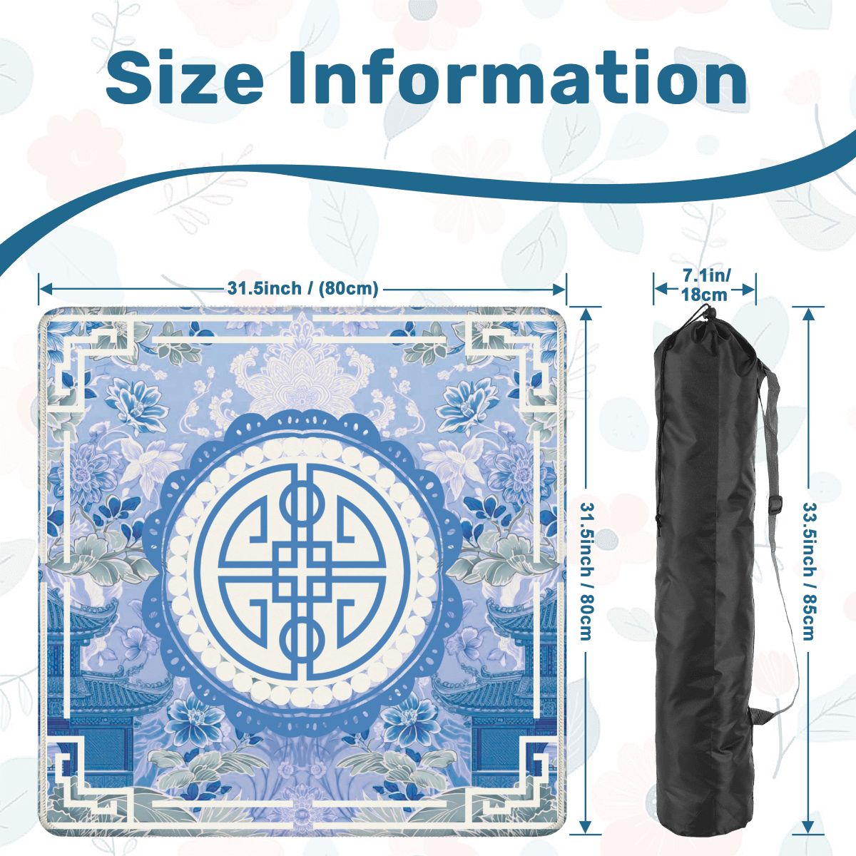 Asian Blue Chinoiserie Mahjong in the Moon Garden Mahjong Mat