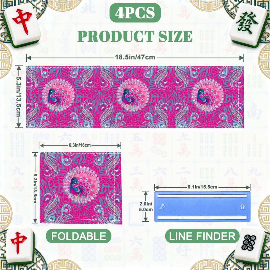 Playful Peacock Floral Hot Pink, 4 Mahjong Card Holder with Line Finder