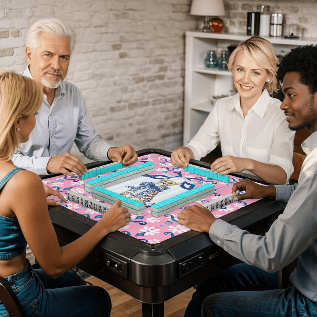 Charleston Cheetah Preppy Pink Floral Mahjong Mat