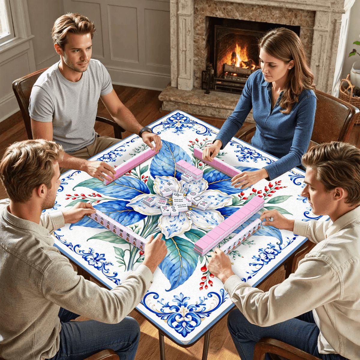 Porcelain Tobacco Garden  Mahjong Mat