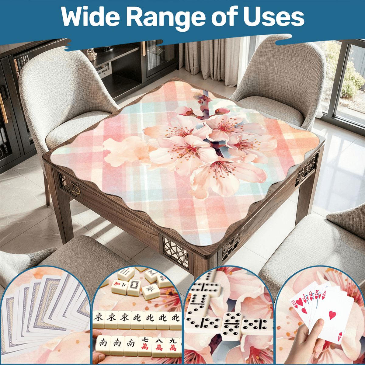 Spring Cherry Blossom Pretty Preppy Watercolor Scalloped Mahjong