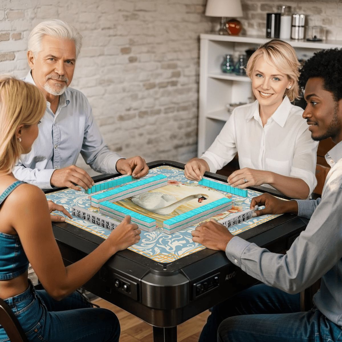 On Golden Pond Swan Mahjong Mat