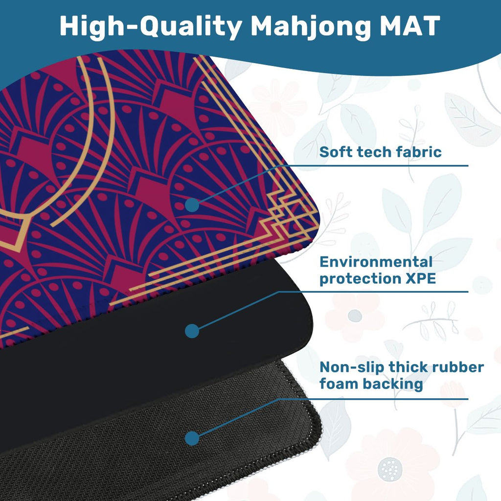 Art Deco Mahjong Mat, Blue Burgundy Gold Gilded