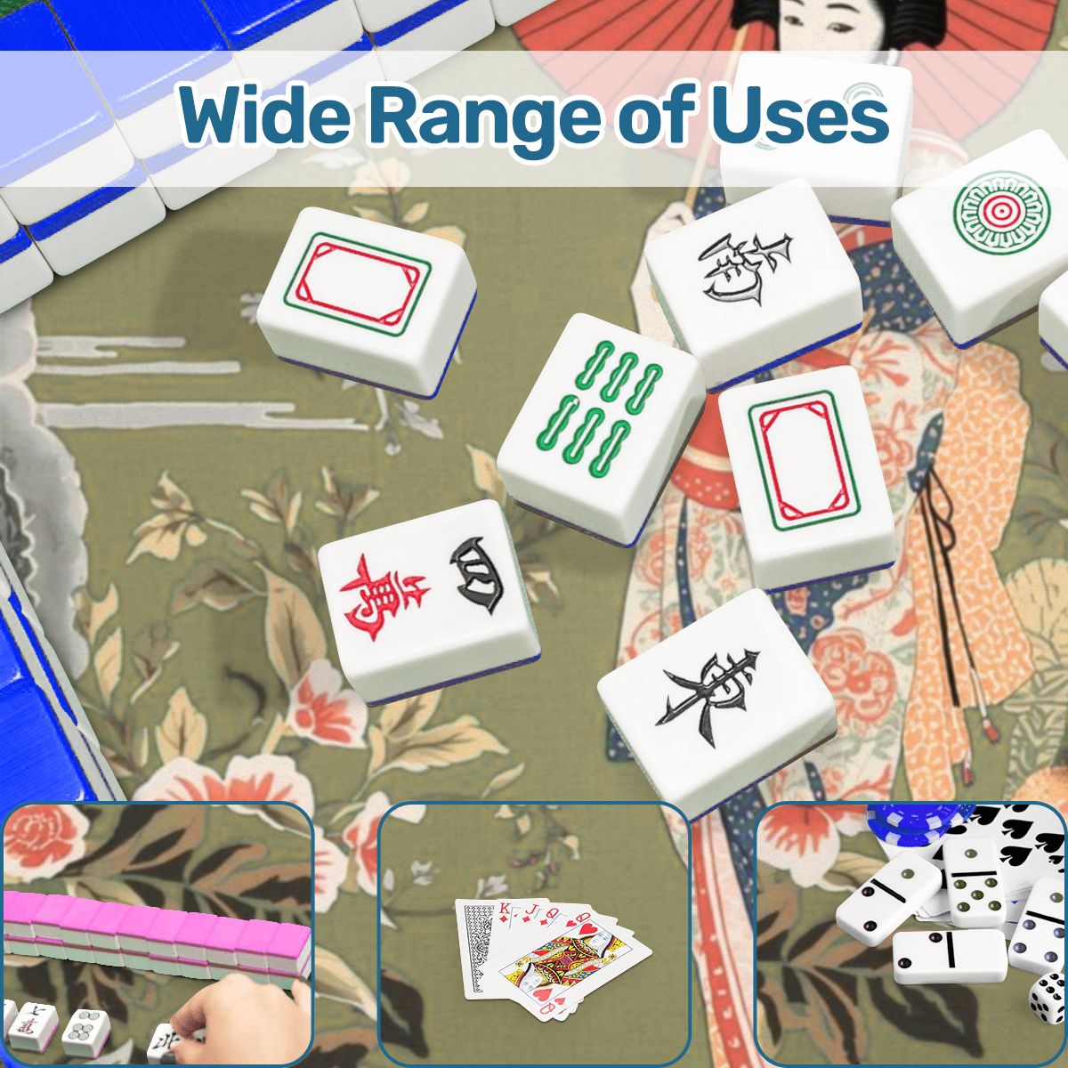 Asian Floral Geisha Girl Mahjong Mat 33"x33