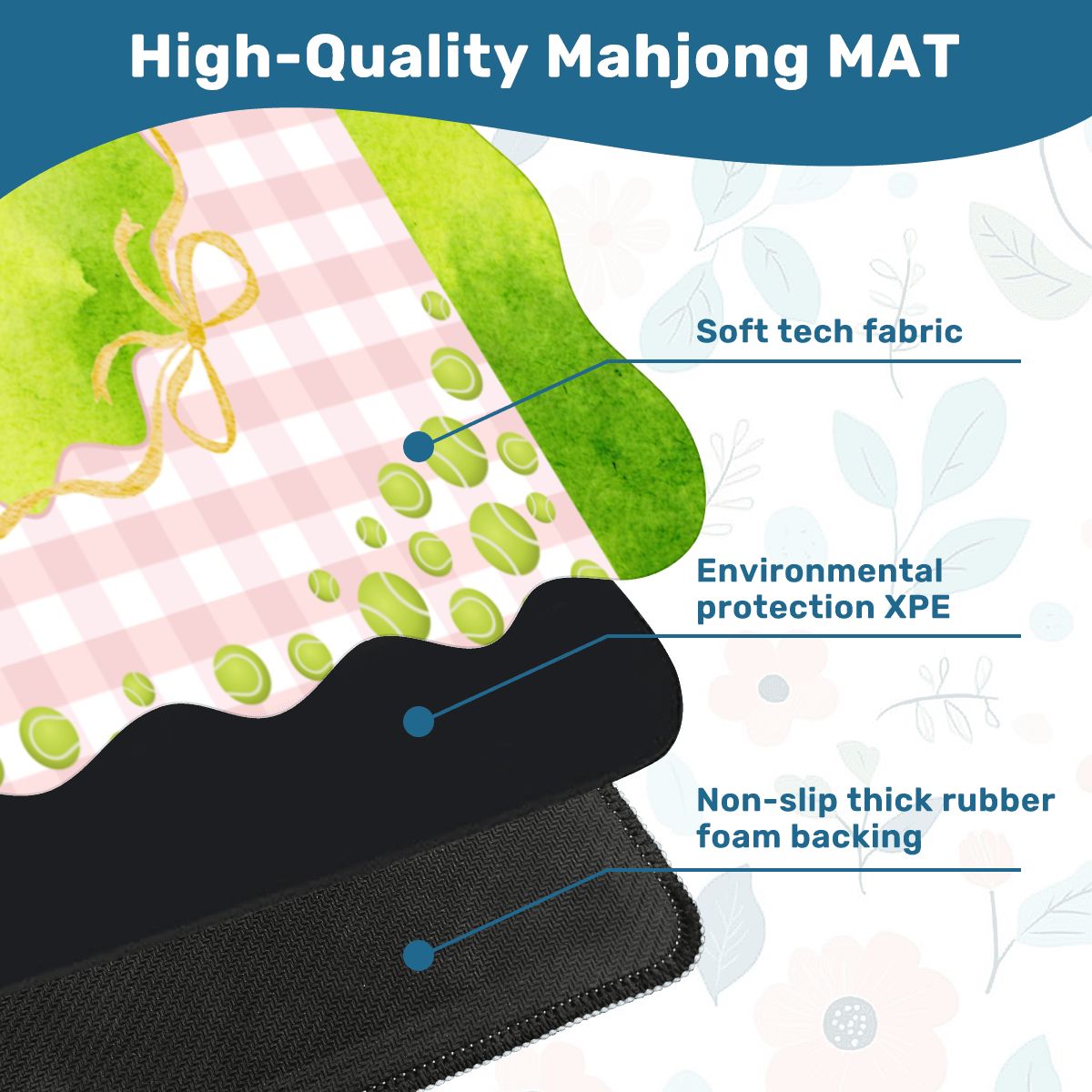 Green And Pink Tennis Themed Scalloped Mahjong Mat