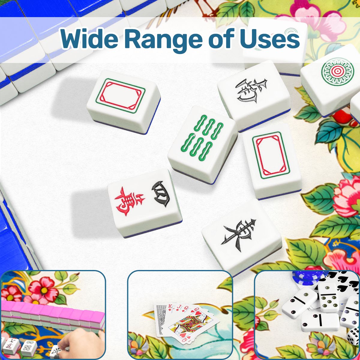 Tobacco Leaf Asian Chinoiserie Floral Scalloped Mahjong Mat