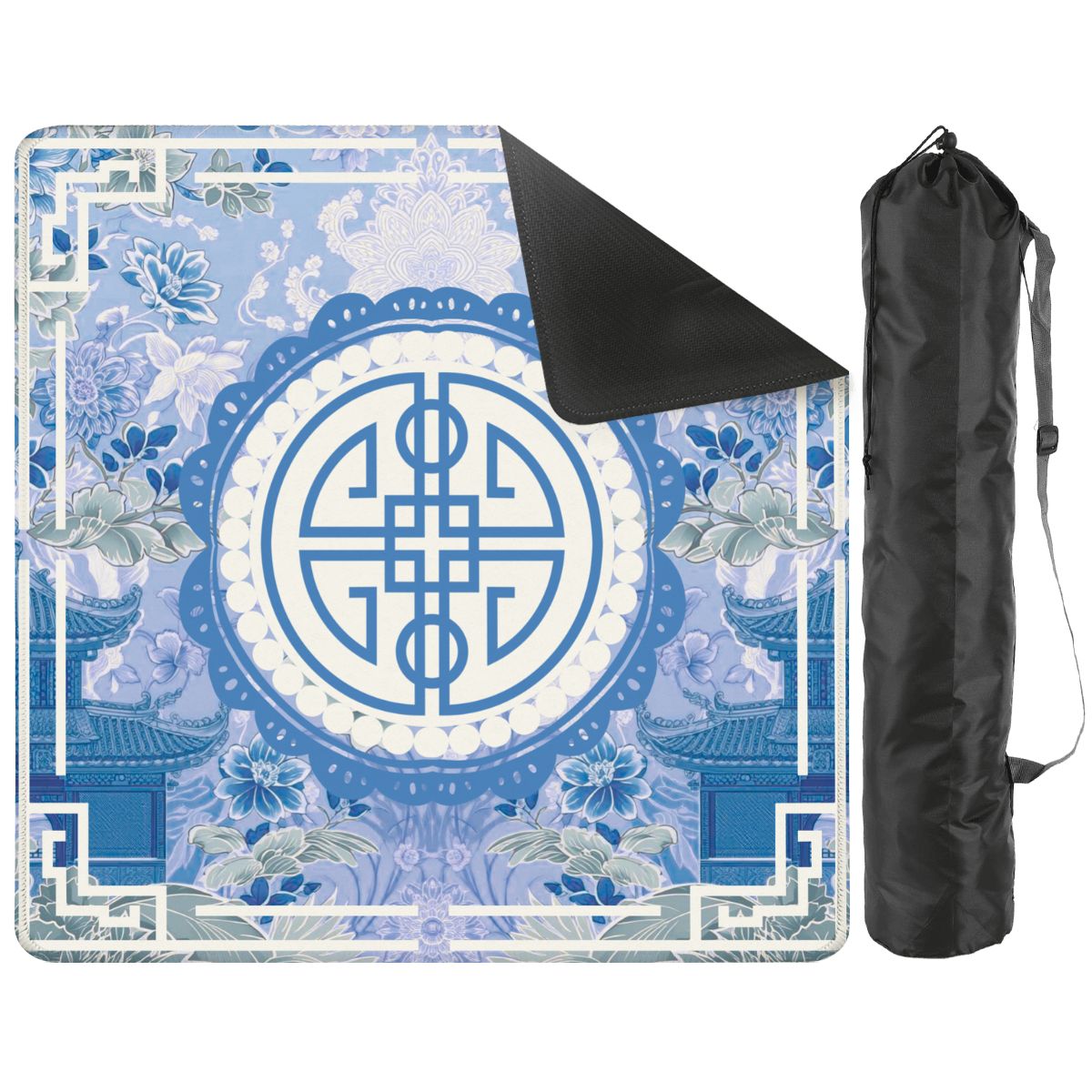 Asian Blue Chinoiserie Mahjong in the Moon Garden Mahjong Mat