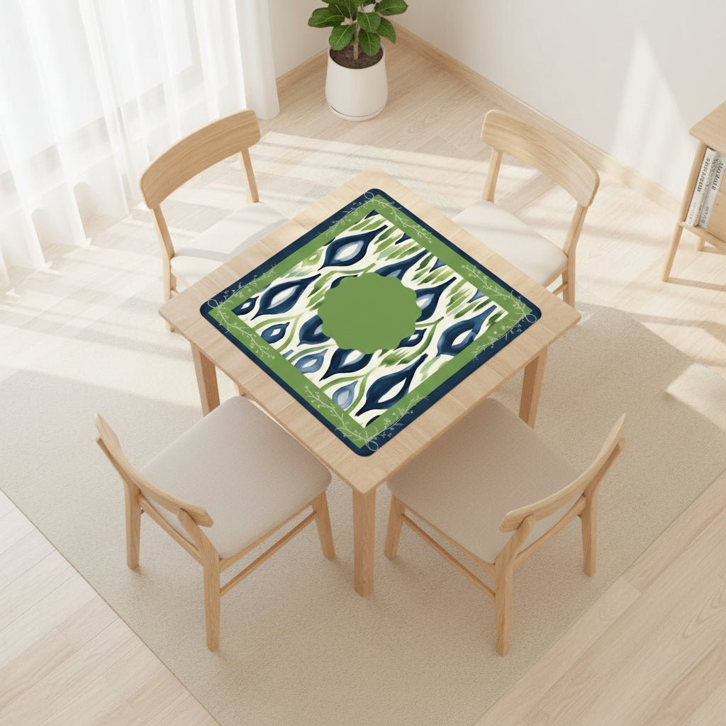Ikat Watercolor Blue And Green Mahjong Mat