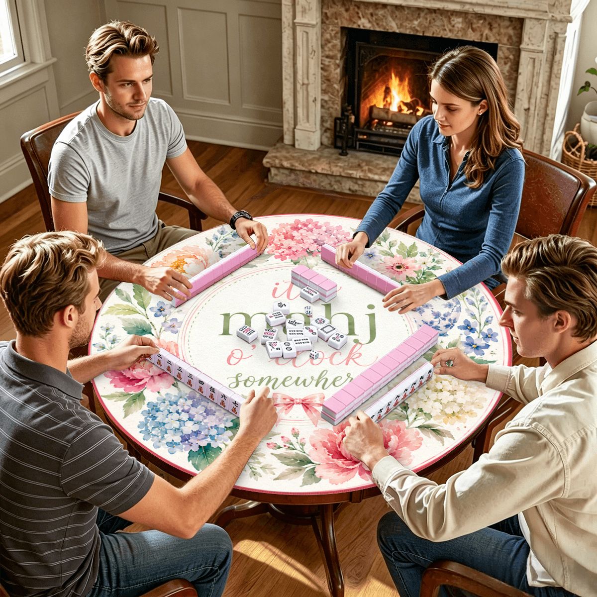 It's Mahj O'Clock Somewhere Floral Round Mahjong Mat