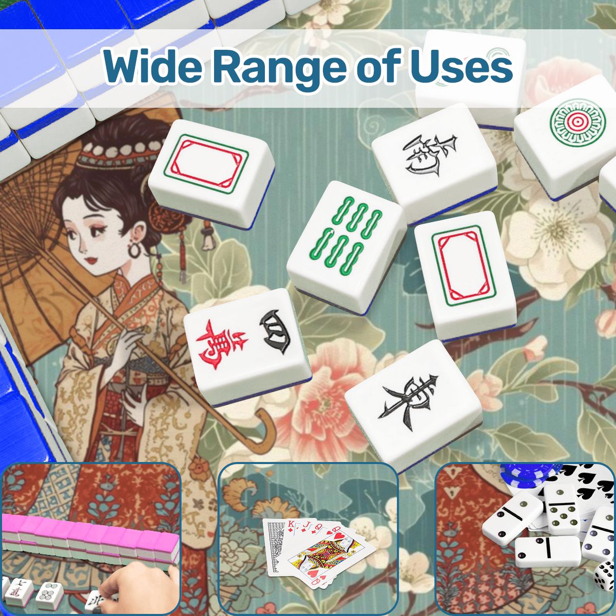 April Showers Asian Geisha Cherry Blossoms Vintage Inspired Mahjong Mat