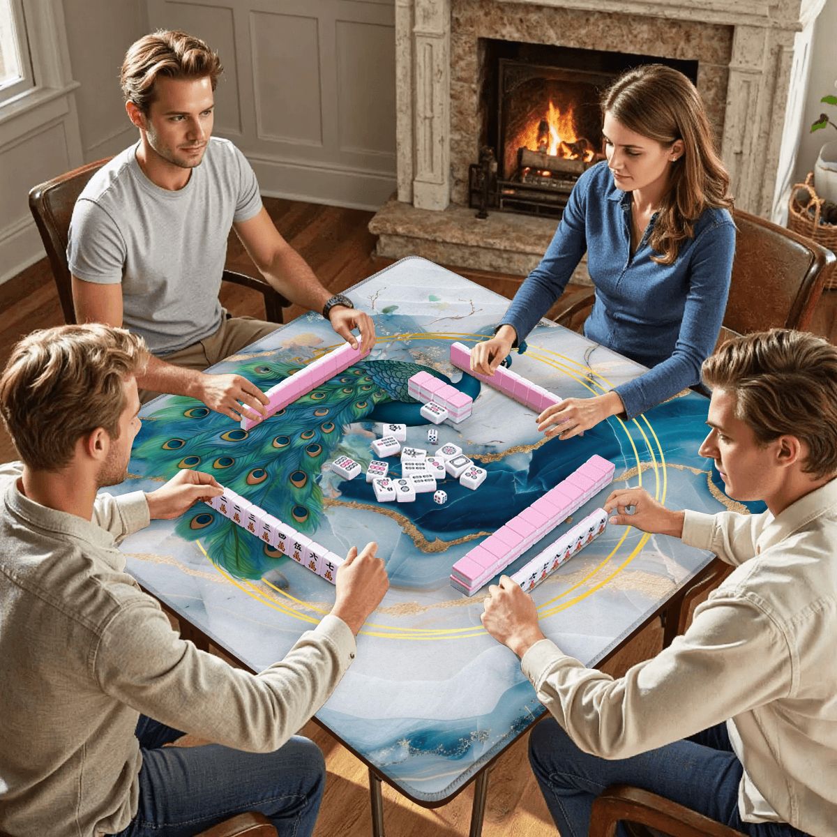 Peacock Blue Lagoon Mahjong Mat