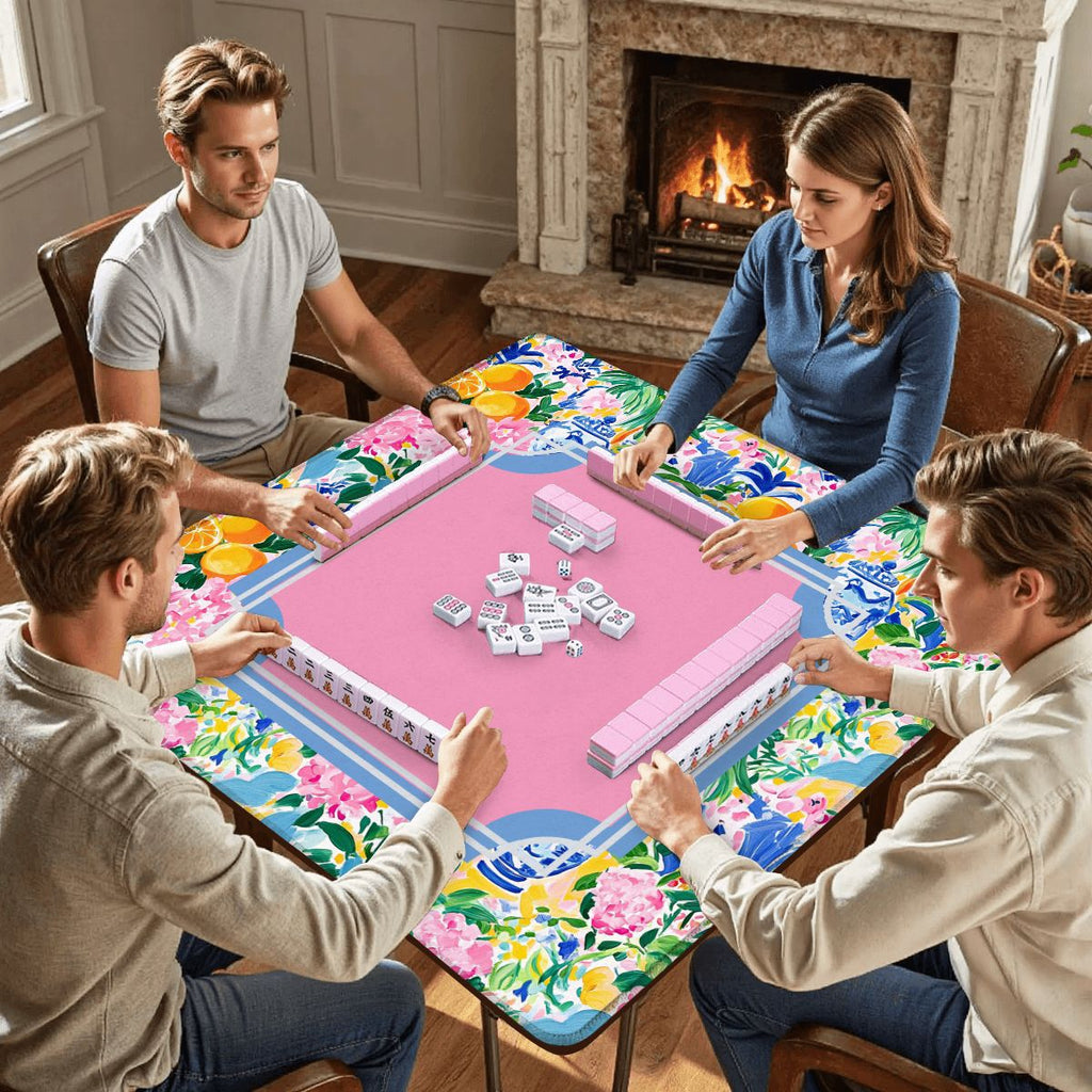 Preppy Pastel Floral Chinoiserie Mahjong Mat 33"x33"
